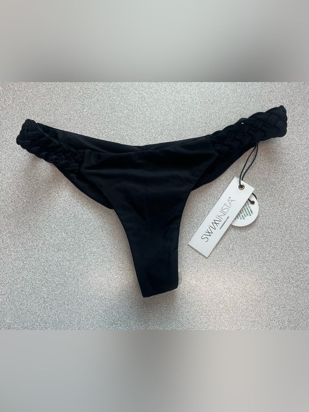 NWT Swiminista Side Braided Cheeky Bikini Bottoms Women's Size Small Black